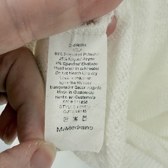 Cherish Ruched V-Back Slit Hem top Womens sz M White Beach Coastal Nautical - Picture 6 of 9